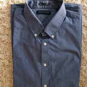 Tommy Hilfiger Men's XL Long Sleeve Button Down Shirt Grey White Dots Casual